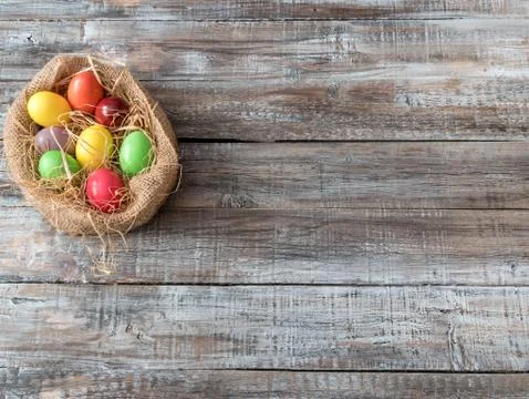 Easter eggs lying in a basket.Easter Egg.Easter ideas.Happy easter Stock Photos