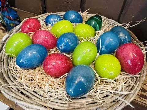 Easter eggs made of glass. Easter time to celebrate . Foto stock