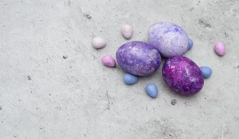 Easter eggs on a marble background. A postcard with a place for the text. Very p Stock Photos