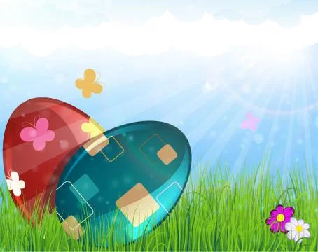 Easter eggs on meadow Stock Illustration