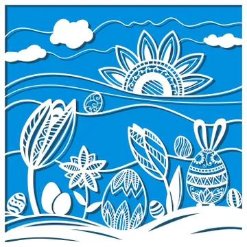Easter eggs in meadow for laser cutting, cards Stock Illustration