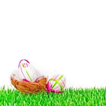 Easter eggs on meadow Stock Photos