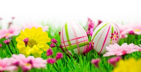 Easter eggs on meadow Foto stock