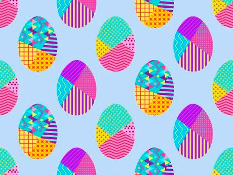 Easter eggs in the memphis style, seamless pattern. Vector illustration Illustrazione stock