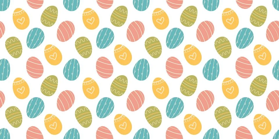 Easter Eggs minimalist seamless pattern background. Simple hand drawn vecto.. 스톡 일러스트