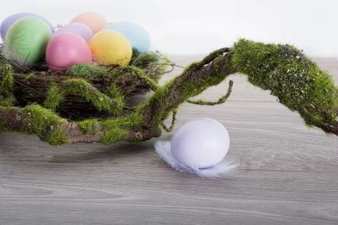Easter eggs with moss brunch Stock Photos