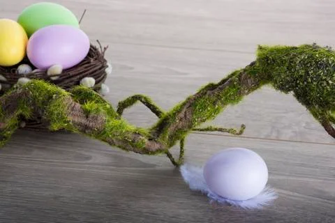 Easter eggs with moss brunch Stock Photos