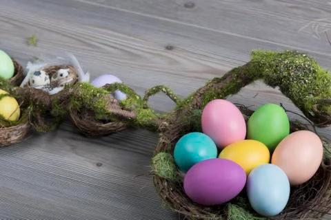 Easter eggs with moss brunch Stock Photos