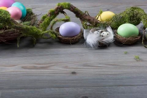 Easter eggs with moss brunch Foto stock
