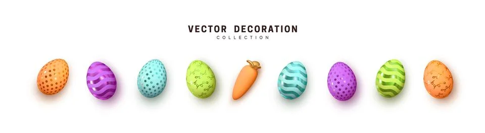 Easter eggs multicolored set realistic isolated. Vector illustration Stock Illustration