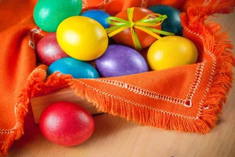 Easter eggs on the napkin Stock Photos