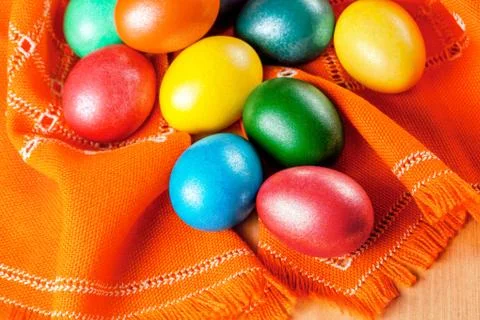 Easter eggs on the napkin Foto stock