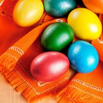 Easter eggs on the napkin Stock Photos