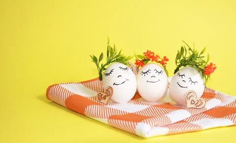 Easter eggs on a napkin. Spring. Easter. Stock Photos