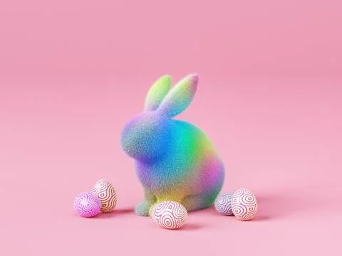Easter eggs near decorative rabbit Stock Illustration