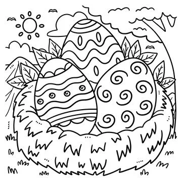 Easter Eggs in Nest Coloring Page for Kids Illustrazione stock