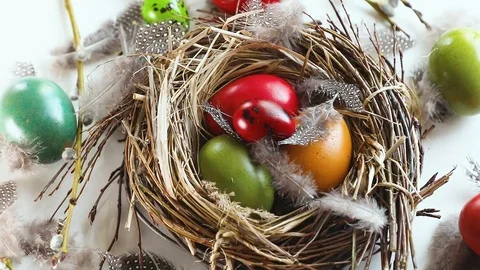 Easter eggs in nest Stock Footage 106107063