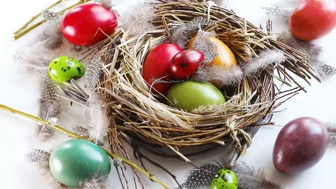 Easter eggs in nest Stock Footage 106107085