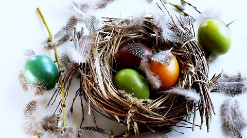 Easter eggs in nest Stock Footage 106107093
