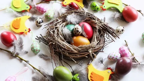 Easter eggs in nest Stock Footage 106107130