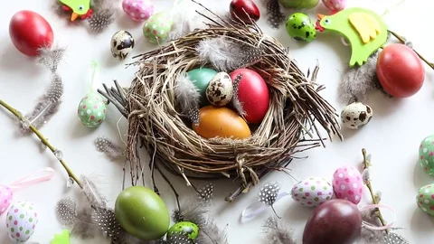 Easter eggs in nest Stock Footage 106107136