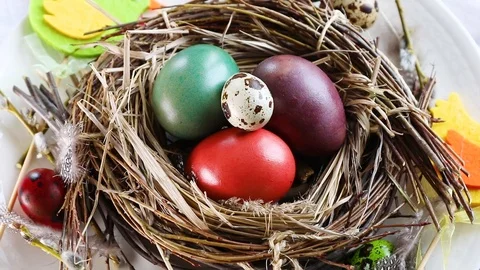 Easter eggs in nest Stock Footage 106107185