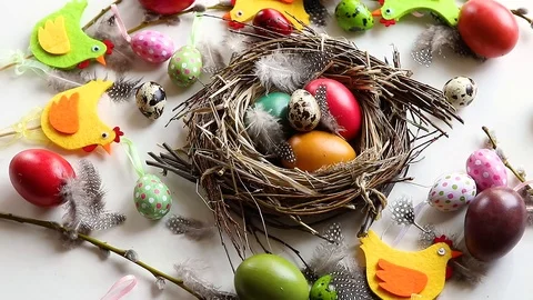 Easter eggs in nest	 Stock Footage 123570054