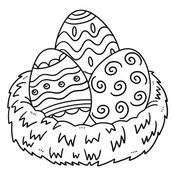 Easter Eggs in Nest Isolated Coloring Page Stock Illustration