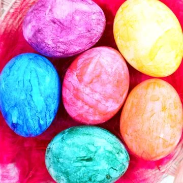 Easter eggs in nest Stock Photos