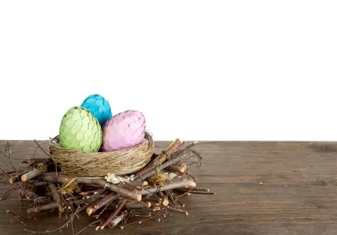 Easter eggs in a nest Stock Photos