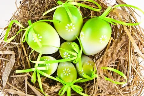 Easter eggs in nest Stock Photos