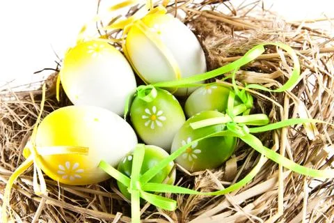 Easter eggs in nest Stock Photos