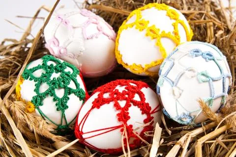 Easter eggs in nest Stock Photos