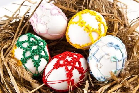 Easter eggs in nest Stock Photos