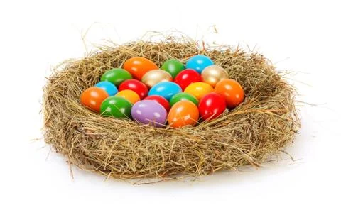 Easter eggs in nest Stock Photos