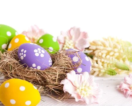 Easter eggs in the nest Stock Photos