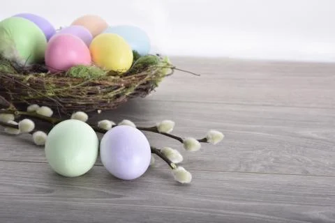 Easter eggs in nest Stock Photos
