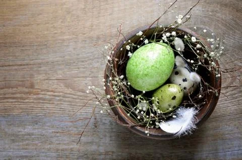 Easter eggs nest Stock Photos