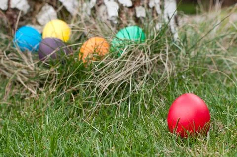 Easter eggs in nest Foto stock