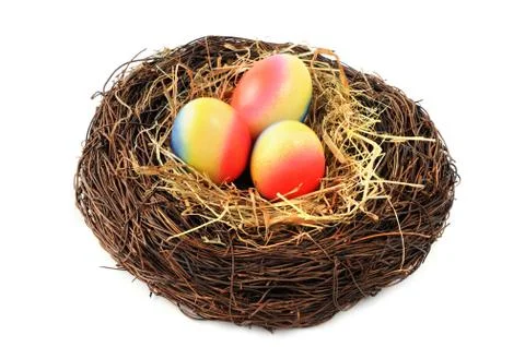 Easter eggs  in nest Stock Photos