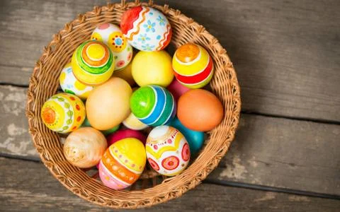 Easter eggs in nest Stock Photos