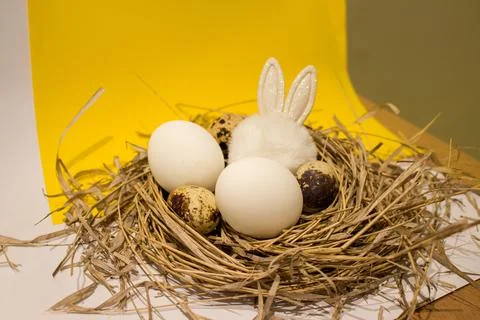 Easter eggs in the nest 스톡 사진