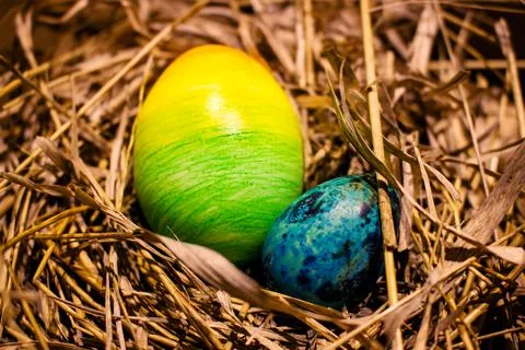 Easter eggs in the nest 스톡 사진