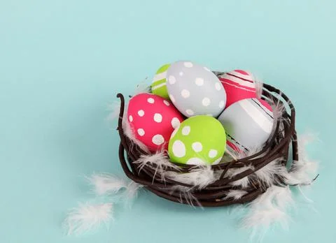 Easter Eggs in Nest Stock Photos