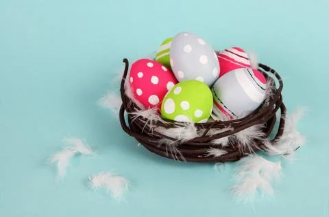 Easter Eggs in Nest Stock Photos