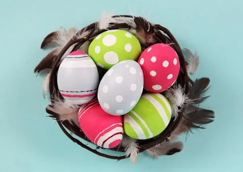 Easter Eggs in Nest Stock Photos
