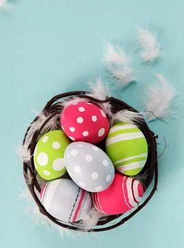 Easter Eggs in Nest Stock Photos