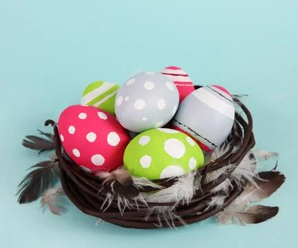Easter Eggs in Nest Stock Photos