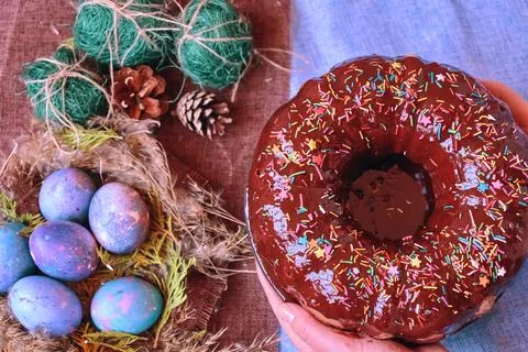 Easter eggs in the nest Stock Photos
