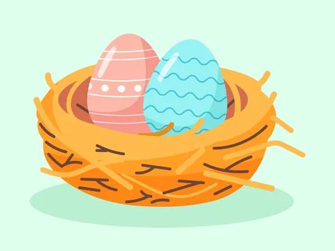 Easter eggs in a nest vector festive illustration Stock Illustration